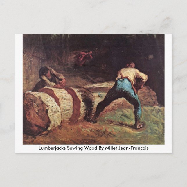 Postal Lumberjacks Sawing Wood De Millet Jean-Francois (Anverso)