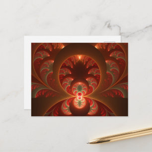 Postal Luminoso fractal moderno abstracto naranja rojo