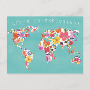 Postal Luminoso mundo floral Verde azulado
