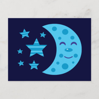Postal Luna azul y estrellas a rayas