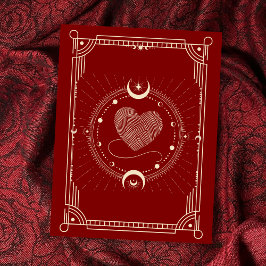 Postal Luna boho de tarot de romance rojo