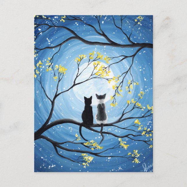 Postal Luna caprichosa con gatos (Anverso)
