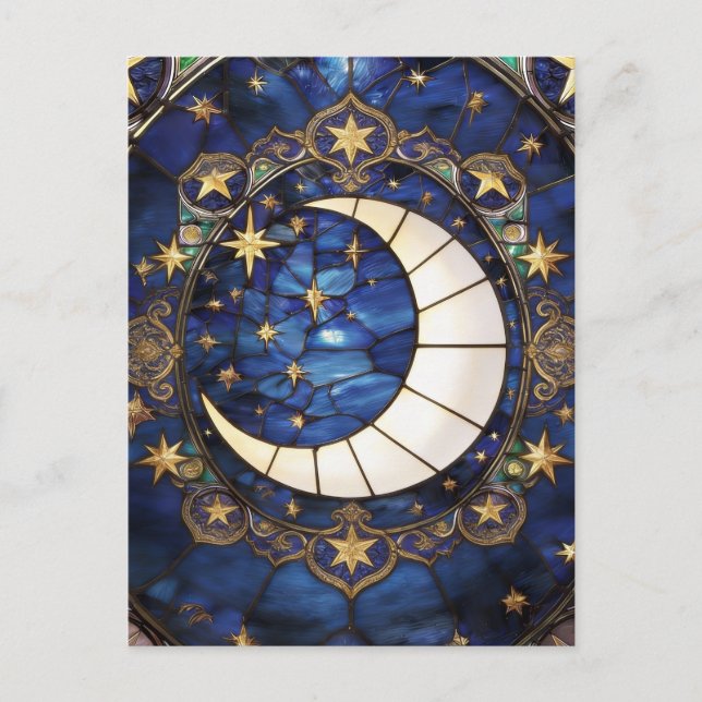 Postal Luna creciente celestial de vidrio emplomado ornam (Anverso)