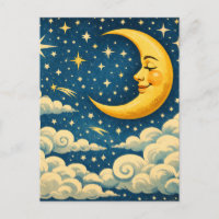 Luna Creciente Vintage en Cielo Nocturno
