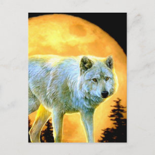 Postal luna de bosque de bosques de luna llena de lobo lu