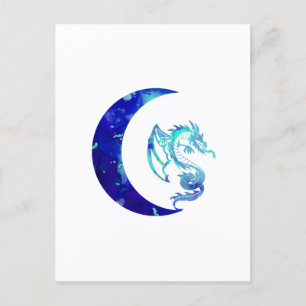 Postal Luna de Creciente Azul y Dragón