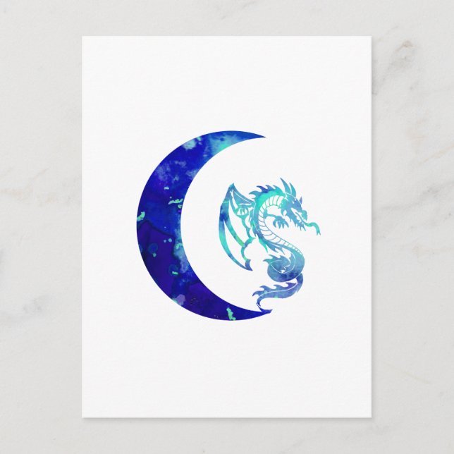 Postal Luna de Creciente Azul y Dragón (Anverso)