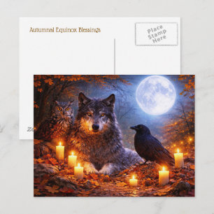 Postal Luna de Cuervo Búho Cuervo Equinoccio de Otoño