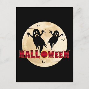 Postal Luna de Halloween Silueta Fantasmas Murciélagos