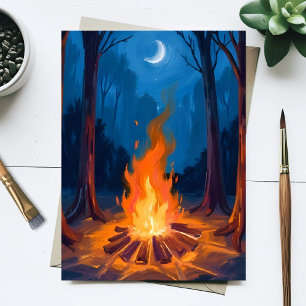 Postal Luna de hoguera   Pintura de acuarela de la natura
