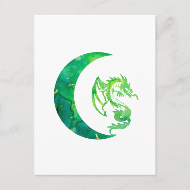 Postal Luna de jade verde y dragón (Anverso)