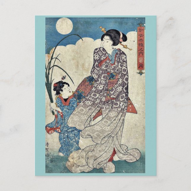 Postal Luna de Utagawa, Kunisada Ukiyoe (Anverso)