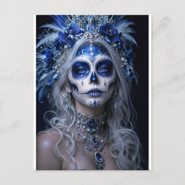 Postal Luna de zafiro Calavera – Azul Celestial  (Anverso)
