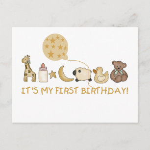 Postal Luna, estrellas y animales Primer cumpleaños