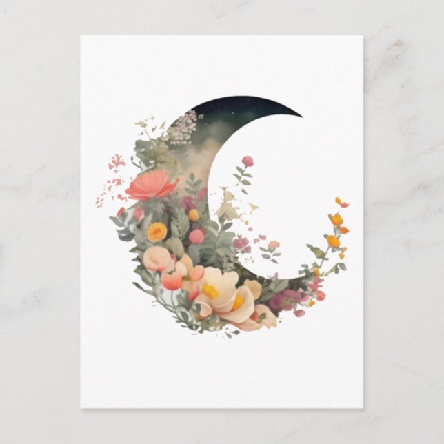 Postal Luna floral encantadora, regalo para las madres (Anverso)
