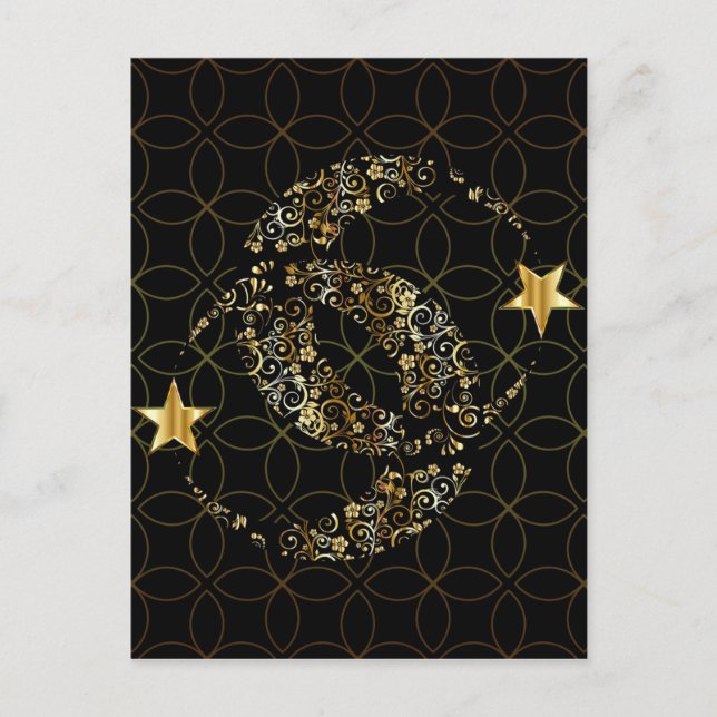 Postal Luna floral islámica y estrella (Anverso)
