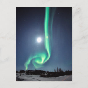 Postal Luna Llena Con Aurora Yellowknife Canadá