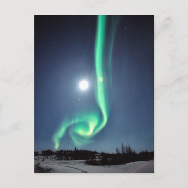 Postal Luna Llena Con Aurora | Yellowknife Canadá (Anverso)