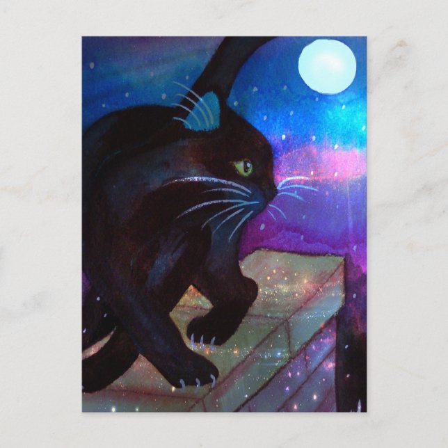 Postal Luna llena de gato negro (Anverso)