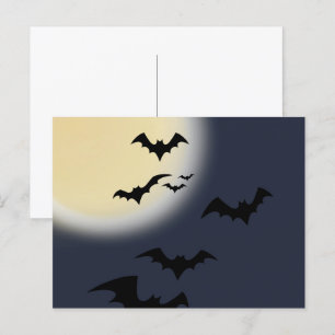Postal Luna Llena de Halloween con Murciélagos
