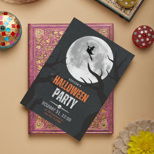 Postal Luna Llena de Halloween Negra y Naranja