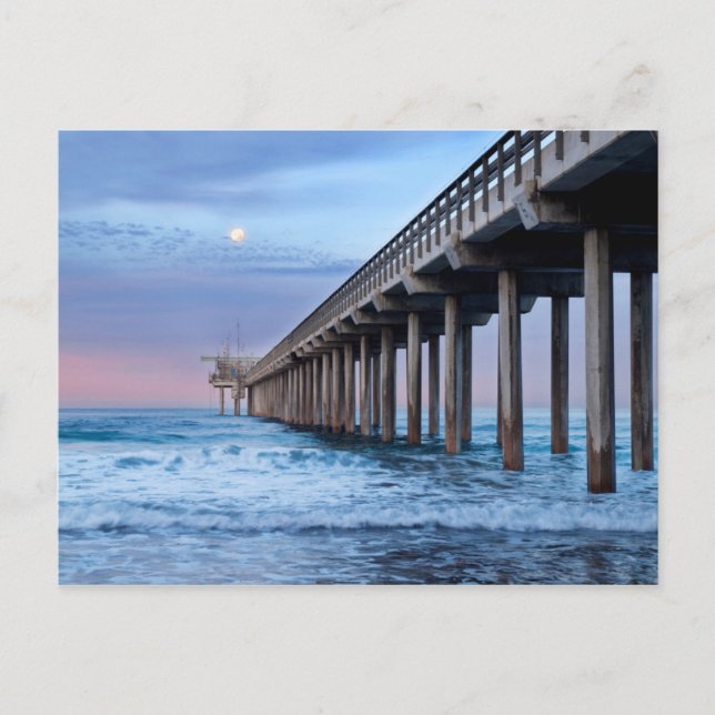 Postal Luna llena sobre el muelle, California (Anverso)