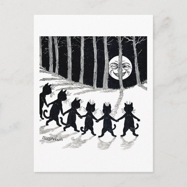 Postal Luna llena y gatos, Louis Wain (Anverso)
