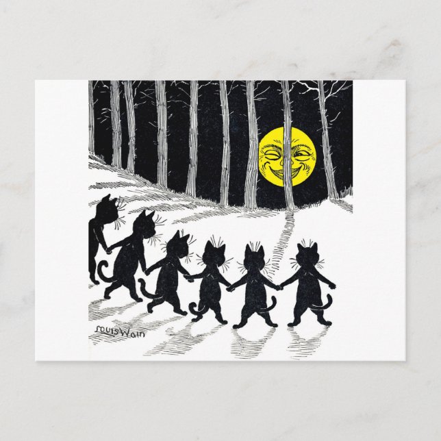 Postal Luna llena y gatos, Louis Wain (Anverso)