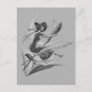 Postal Luna monocromática del creciente del cuervo de la