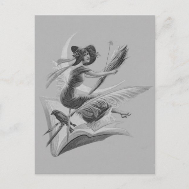 Postal Luna monocromática del creciente del cuervo de la (Anverso)