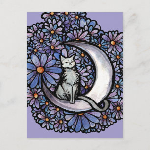 Postal Luna Moon Cat Purple Daisy                        