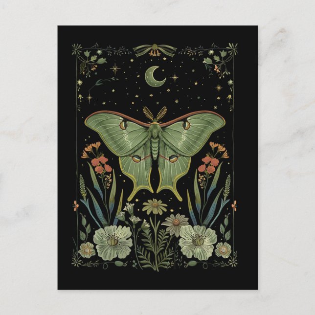 Postal luna Moth Gothic Watercolor Art (Anverso)