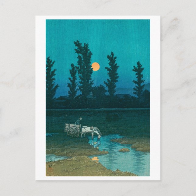 Postal luna nocturna ukiyoe hasui No52 sobre Nakanosima (Anverso)
