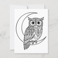 Luna Owl Line Art con una luna creciente