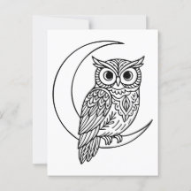 Luna Owl Line Art con una luna creciente