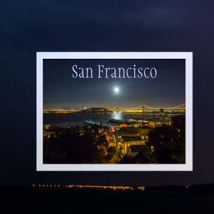 Postal Luna sobre el Puente de la Bahía de Oakland, San F