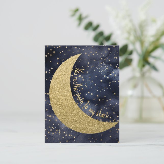 Postal Luna y estrellas Amor romántico (Anverso de pie)