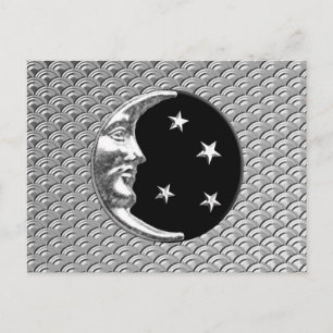 Postal Luna y estrellas Art Deco - Negro y Plata