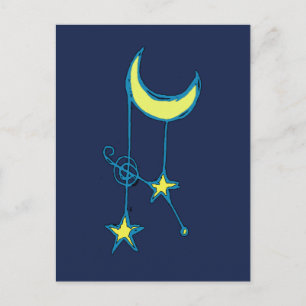 Postal Luna y estrellas caprichosas