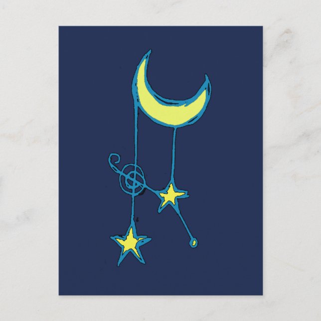 Postal Luna y estrellas caprichosas (Anverso)