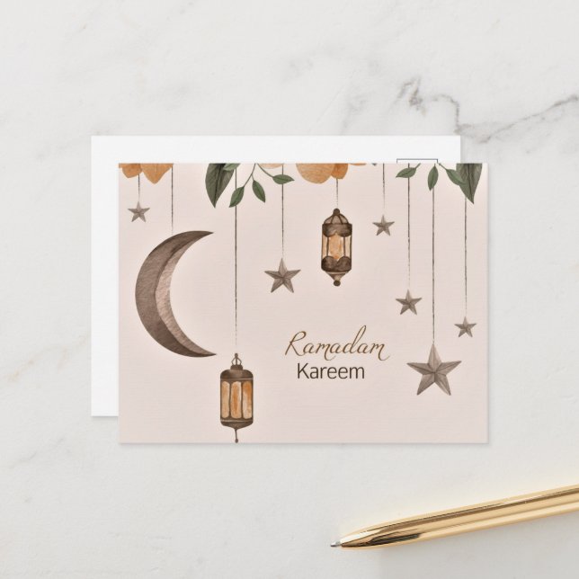 Postal Luna y estrellas de Ramadan Kareem (Anverso/Reverso In Situ)