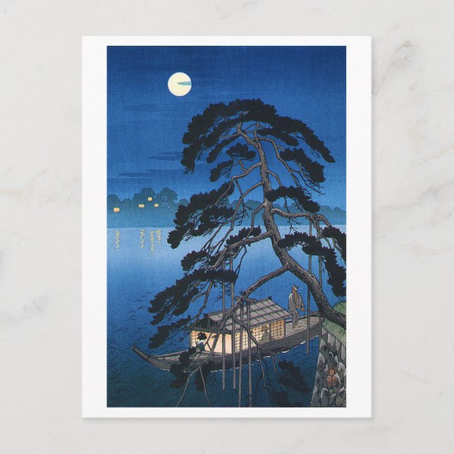 Postal Luna y Pino llenos, Koho Shoda, Woodcut (Anverso)