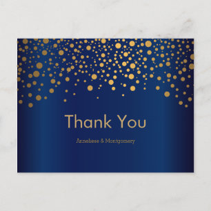 Postal Lunares de confeti de oro elegantes   Azul marino