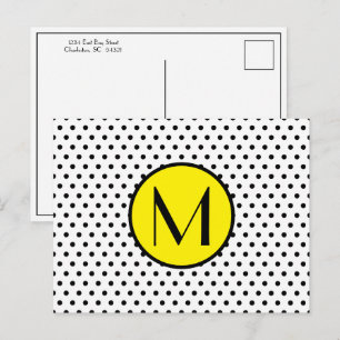 Postal Lunares Negros y Blancos Con Monograma Amarillo
