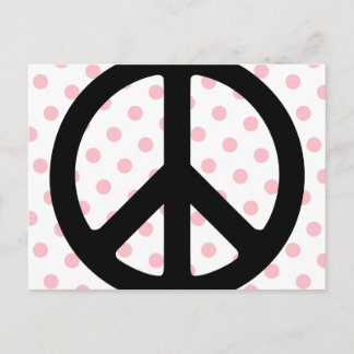 Postal Lunares rosas con símbolo de paz negro