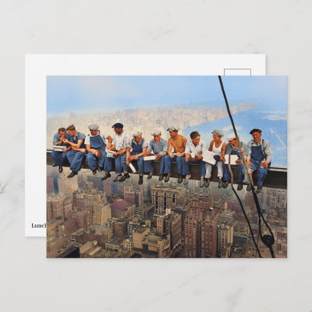 Postal Lunch Atop A Skyscraper 1932 NYC Remastered Color  (Anverso / Reverso)
