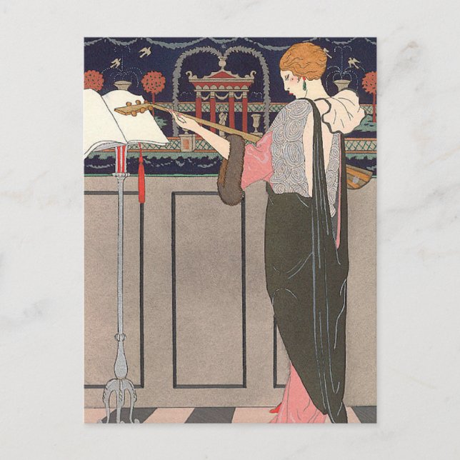 Postal Lute Player por George Barbier (Anverso)