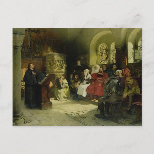 Postal Luther predica usando su traducción de la Biblia (Anverso)