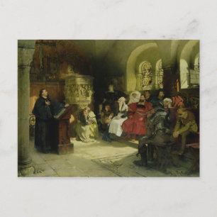 Postal Luther predica usando su traducción de la Biblia