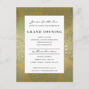 POSTAL LUX BLUE GOLD DAHLIA FLORAL GRAND OPENING INVITE